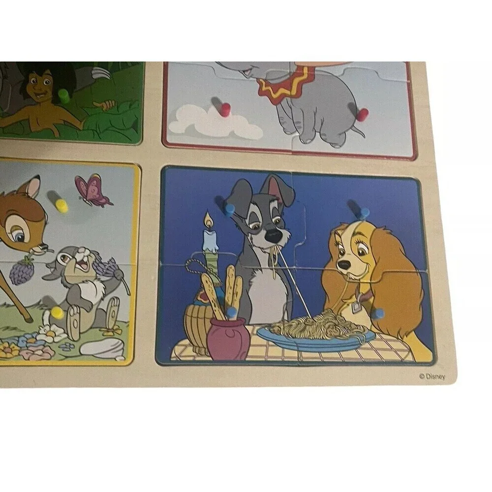 Melissa & Doug Disney Wooden Peg Puzzle Jungle Book Lady Tramp Bambi Dumbo RARE